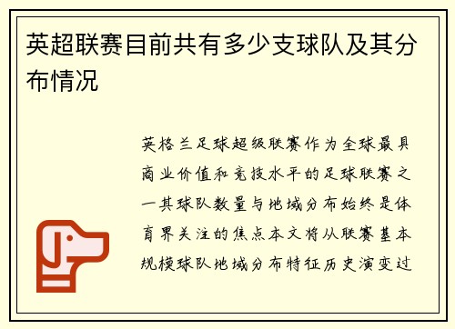 英超联赛目前共有多少支球队及其分布情况