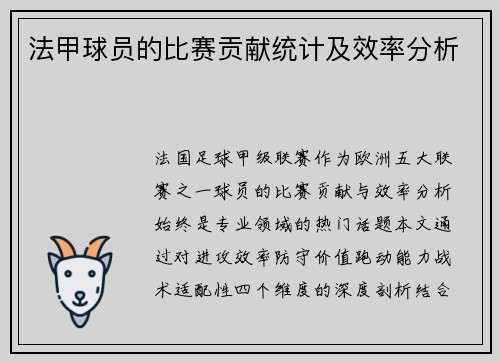 法甲球员的比赛贡献统计及效率分析