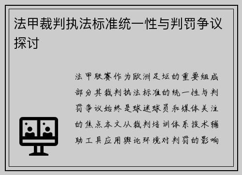 法甲裁判执法标准统一性与判罚争议探讨